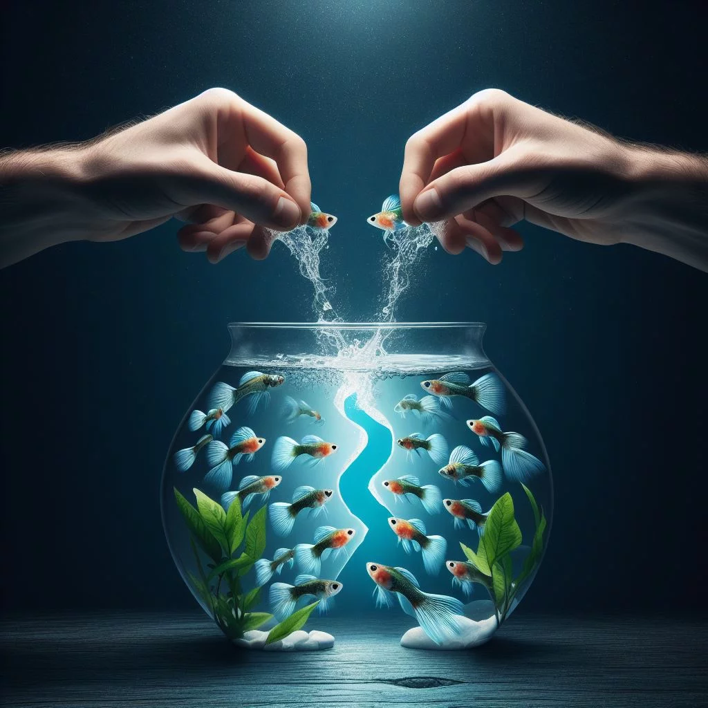 خوردن بچه ماهی گوپی توسط مادر